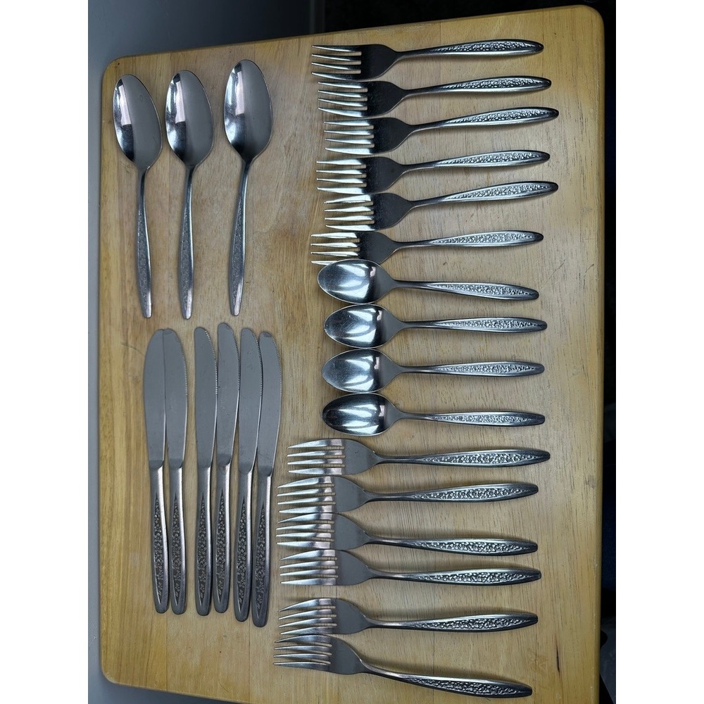 Vintage Customcraft CUS5 Stainless Steel Floral Pattern Flatware Utensils 25 Pc